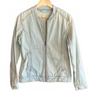 Blue Illusion Denim Jacket Small Light Wash Jean Zip Up Bikercore Vintage